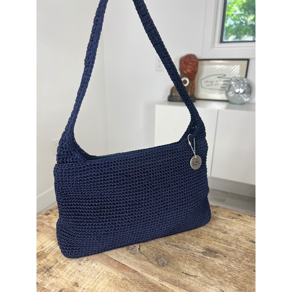The Sak Navy Woven Shoulder Hobo Bag Silver Hardware